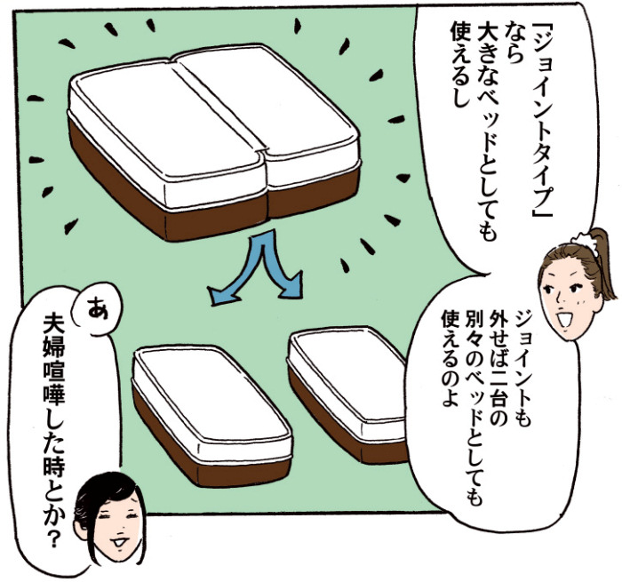 �u�W���C���g�^�C�v�v�Ȃ�傫�ȃx�b�h�Ƃ��Ă��g���邵�@�W���C���g���O���Γ��̕ʁX�̃x�b�h�Ƃ��Ă��g����̂�@���@�v�w���܂������Ƃ��H